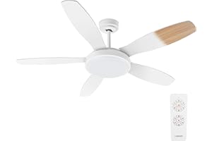 ‎NOATON Noaton Deckenventilator mit Beleuchtung Maia, Weiß/Ahorn, Durchmesser 132 cm, DC motor 41W, LED 24W, 3 Farbtemperaturen, Fernbedienung, Luftdurchsatz bis zu 198 m3/min, Verlängerungsstange 15/25 cm