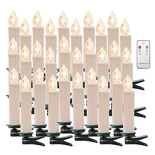 Preisvergleich Produktbild Weihnachtskerzen Kerzenlichter Weinachten LED Kerzen Fernbedienung Kabellos für Weihnachtsbaum Weihnachtsdeko Hochzeit Geburtstags Party (White, Warmweiß-30er)