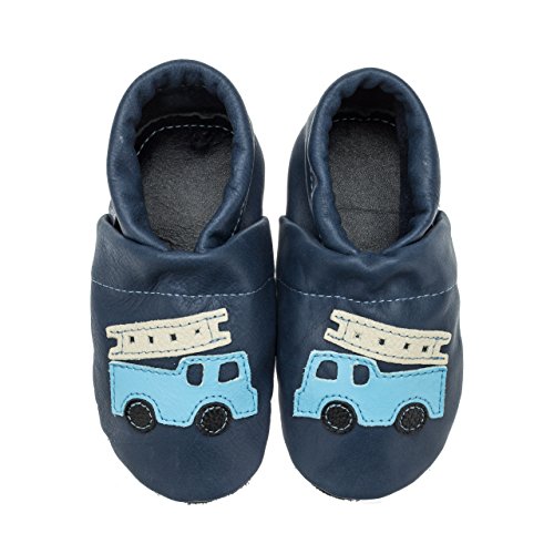 pantau.eu Leder Krabbelschuhe Babyschuhe Lederpuschen Lauflernschuhe mit Feuerwehr - 4