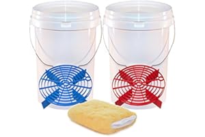 SMART TECH CAR CARE 2 Car Wash Buckets & Scratch Shields - 2 Bucket Wash Method/System - Swirl Free Wash Solution - Wash Mitt