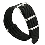 schwarzes Nylon-Uhrenarmband, Verstellbarer Verschluss Armbanduhr Band - Premium-Ersatzbänder mit rostfreier Metallschnalle Verschluss für 12mm oder 14mm