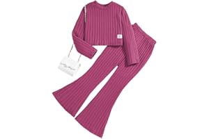JiAmy Girl's Clothing Set Girl Flare Legging Set Fall Winter Outfit Ribbed Long Sleeve Crop Top Plain Shirts 7-11 Years
