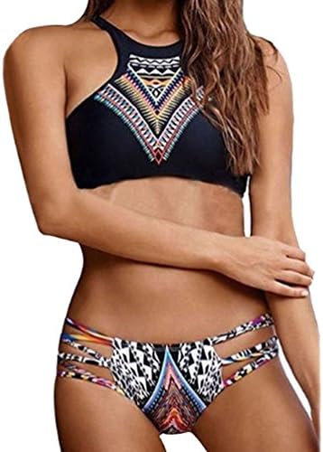 Bestime Womens Gypsy Halter Tankini Top &amp; Print Cutout Bottom Size L