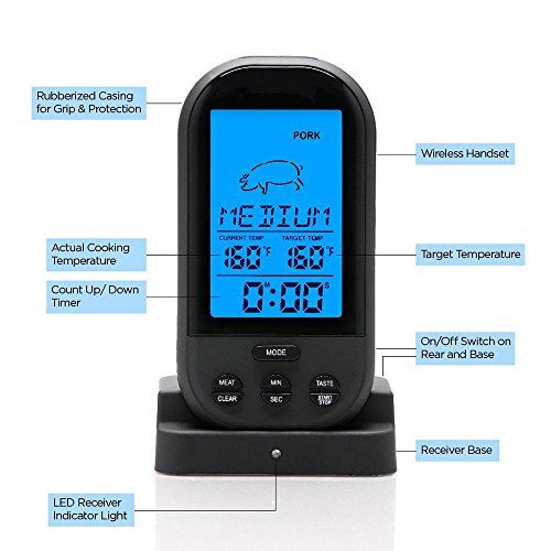 Drahtlos Sofortiges gelesenes Digital Fleisch Thermometer Einzelnes Prüfstempel Braten Alarm Fernb. BBQ-Küche Kochen für Ofen, BBQ, Raucher, Grill - 5