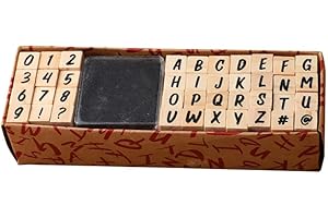 KATUTUDE Set di 40 timbri per lettere dell'alfabeto con numeri e simboli, in legno, per fai da te, scrapbooking