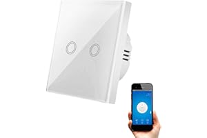 Interruptor WiFi Táctil Inteligente de Pared compatible con Alexa, Google Home y Smart Life, iOS y Android, Programable, No Necesita Neutro – Smartfy (Doble)