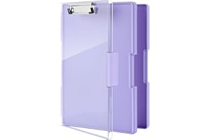 FRETONBA Clipboard A4 with Storage, Plastic Clip Board with Pen Holder, Portable Personalised Clipboard with Cover, Folder Box with Dual Compartment for School, Industry, Office Supplies, Purple