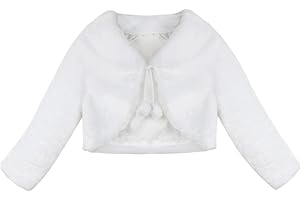 Agoky Bébé Fille Cardigan Boléro Cérémonie Soirée Enfant Blanche Boléro Baptême Faux Fourrure Manches Longues Veste Demoiselle d'honneur 1-8 Ans