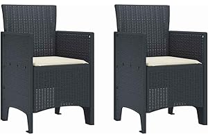 vidaXL Outdoor Dining Chairs Set - Poly Rattan Anthracite Lounge/Patio Garden Seating w/Removable Cream Cushions - 53x49x85 cm