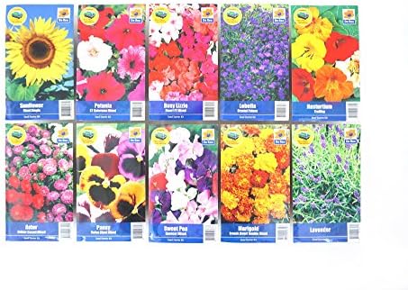 Grow your Own - Seed Starter Kits - Flower Collection - Aster, Busy Lizzie, Lavender, Lobelia, Marigold, Nasturtium, Pansy, Petunia, Sunflower and Sweet Pea (10 Packs Included)