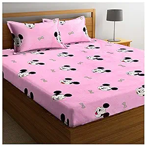 KLOTTHE  Cotton Cartoon Bed Sheet with Two Pillow Cover Set Model Pack Combo for Double Bed for Kids (Pink , King Size 250X225 cm)