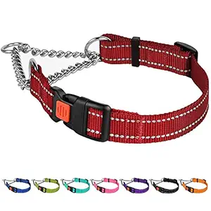 CollarDirect Reflective Martingale Collars for Dogs Training Chain Pet Choke Collar with Buckle Red Pink Mint Green Orange Blue Black Purple (M, Red)