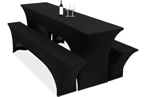 LUMAYCENS 3er-Set Biertischhussen, 220 x 50 x 70 cm, hussen bierzeltgarnitur, schwarz, Stretch-Bezüge für Biertisch- und Bankgarnituren, Bierbankhussen, Spandex-Bierzeltgarnitur für Bankett, Gartenmöbel-Bezüge