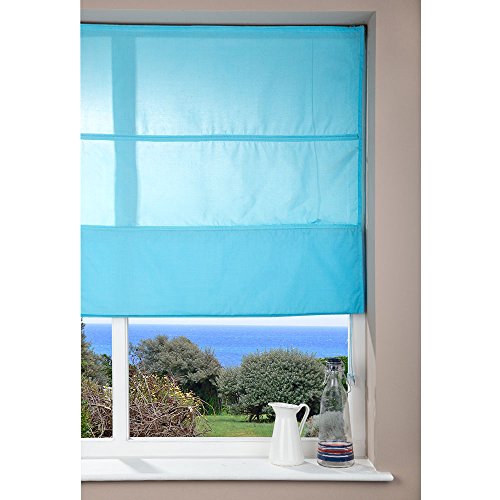 Roman Shade Home Window Blind - Fabric - Cord - Plain Blue 80 x 160cm