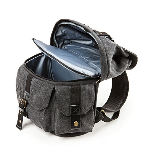 Evecase Verwandelbarer Schul- DSL-Kamera- Objektiv- Rucksack aus Leinen mit Regenschutz       schwarz  F  r Canon  Nikon  Sony  Fujifilm  Panasonic  P