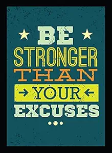 BIRDS MIND Be Stronger Than Your Excuses Gym Quotes Synthetic Wood Wall Hanging Photo Framed Poster for Living Room Home Boys Girls Bedroom Frames L x H 9.5 Inches x 13 Inches