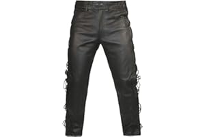 Skintan Herren Motorradhose Biker Lederjeans Lederhose mit Seitliche Schnürung Schwarz - W40 L34 Größe XXXL