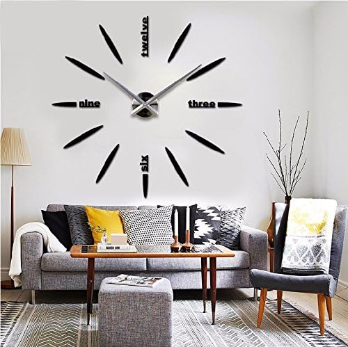 2017 new 3D wall sticker clocks DIY Modern Large Wall Clock Living Room Design Decor gift Free Shipping (Black)
