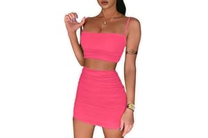 Zesoyne Womens 2 Piece Outfits Spaghetti Strap Ruched Cami Crop Tops Summer Bodycon Short Mini Skirt Dress Set Clubwear