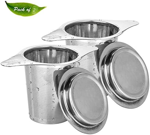 Tea Infuser Tea Filter [2 Pack], Stainless Steel Tea Strainers With Lid and Double Handles for Teapots, Loose Leaf Grain Cups, Mugs, Pots and Coffee Maker 12.5cm * 7.5cm