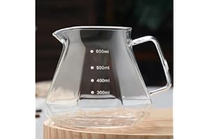 HOOPZOZA V60 Glass Coffee Pot 600mL Coffee Maker Diamond Style Teapot Glass Pot Pour Over Coffee with Tick Mark (D-600)