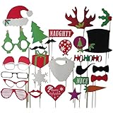 27pcs Christmas Santa Hat Party Masks Photo Booth Props Mustache On A Stick by hjuns