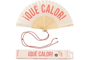 Fisura - Originale ventaglio Que calor. Ventilatore in Legno Moderno e Divertente. Ventaglio Color Rosso e Beige Ventaglio con Cordino Porta ventaglio. Misure: 42,5 x 23 cm. Legno e Tessuto.