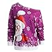 Produktbild Ghemdilmn Frauen Weihnachten Sweatshirt Bluse Damen Langarm Rentier Druck Pullover Tops Ladies Chirstmas T Shirt Outercoat (L, Hot Rosa)