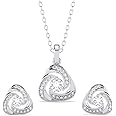 Clara 925 Sterling Silver Bianca Solitaire Pendant Earrings Chain Necklace Jewellery Set | Platinum Plated, Swiss Zirconia | Gift for Women and Girls
