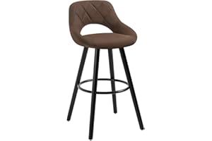 WOLTU Sgabello da Cucina/Bar per Colazione, Sgabello Alto con Poggiapiedi e Schienale, Sedile in Tessuto Tecnico+Gambe in Legno, Marrone Scuro, BH291dbr-1
