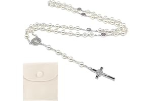 OHREN Rosario Comunione Collana, Perle con Sacchetto di Velluto, Cattolico Rosario Collana, Croce di Gesù Collana di Preghiera, Regalo per Uomini e Donne, Bambini