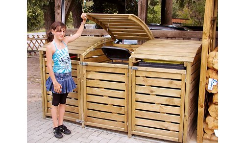 Mülltonnenbox aus Holz, Mülltonnenverkleidung - dreifach (für 3 Tonnen bis 240 Liter), wetterfest und somit ideal für draußen / Outdoor geeignet
