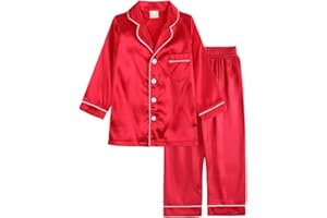 Verve Jelly Pigiama in raso di seta per bambina da bambino, set a maniche lunghe, camicia abbottonata, top, pantaloni, pigiama da notte in 2 pezzi per bambini