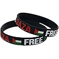 LISHD 2 PCS Free Palestine Save Gaza Silicone Rubber Wristband Bracelets Adjustable Charms Cuff Bangle