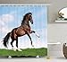 Produktbild tgyew Animal Decor Shower Curtain Set, Bay Horse Pacing on The Grass Energetic Noble Character of The Nature Honor Concept, Bathroom Accessories, 60W X 72L Inches Extralong, Blue Green Brown