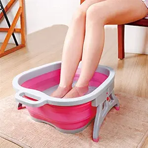 GVND Foot Spa Bath Tub Roller Folding Portable Travel Bubbling Wheel Foot Massage Tub/Bucket/Wash Basin/Feet Spa for Pedicure, Relieve Stress Assorted Color