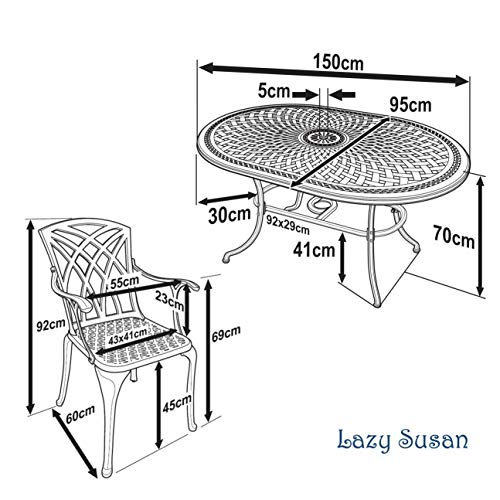 Lazy Susan - Gartenmöbel Set Ovaler Gartentisch mit 6 Stühlen