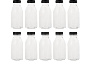 Housoutil 10 Pièces 300Ml en Plastique Bouteilles De Jus Réutilisable Clair Conteneurs avec Caps Couvercles Vide Carré Conteneurs pour Jus De Et D' Autres Boissons