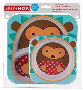 Skip Hop Zoo Melamine Plate and Bowl Set - Hedgehog (Brown)