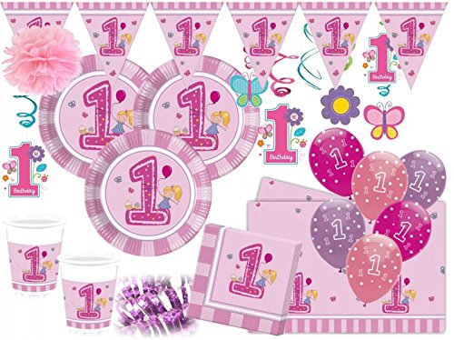 XXL Erster Geburtstag Mädchen Rosa Party Deko Set 16 Personen