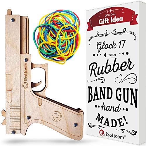 iSottcom Pistolet à bande en caoutchouc pour jouet en intérieur Jouets en bois Jouet en bois Cadeau idéal pour les hommes Pistolet en bois Jouet pour les enfants Jouets pour les jeux de tirs