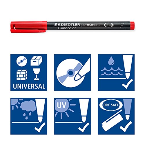 Staedtler 318 WP8 Folienstift Lumocolor permanent (wasserfest, wischfest, sekundenschnell trocken, F-Spitze Linienbreite ca. 0.6 mm, hohe Qualität Made in Germany, Set mit 8 Farben) - 6