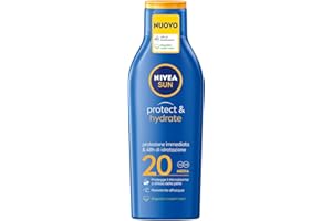 NIVEA SUN Protect & Hydrate SPF 20 200 ml, krem do opalania 20 nawilżający 48 h, szybko wchłaniający się krem przeciwsłoneczny 20, wodoodporny, wzbogacony witaminą C i kwasem hialuronowym