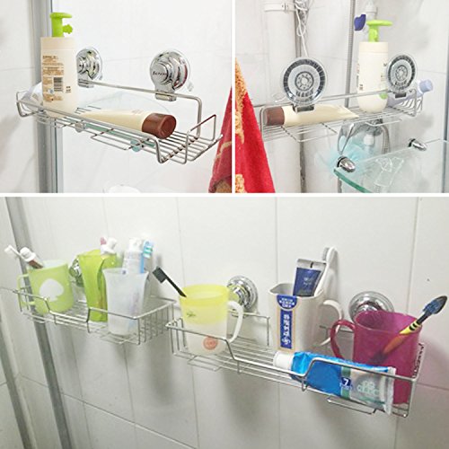 Homdox Edelstahl-Saugnäpfe Badezimmer Cddies Rechteck Dusche-Wand-Regale Küche-Speicher-Korb - 8