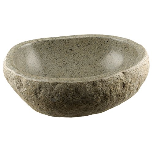 DIVERO Aufsatzwaschbecken Naturstein Handwaschbecken Neapel max. 30 kg Andesit Findling grau sand poliert Durchmesser ca. 29-50cm - 6