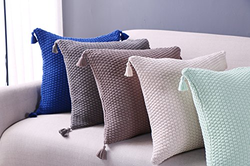 mixinni® Haus Dekor Kissenbezug Baumwolle Gestrickt Zierkissenbezug Dekorative Quadrat Sofa/Bett/Auto/Stuhl Dekokissen Bettkissen Quaste Stil Kissenhülle 45*45cm - 6