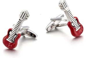 LONGCREEK Gemelos de guitarra para hombre, Gemelos de instrumento musical, Gemelos de guitarra eléctrica, Gemelos de esmoquin con camisa de guitarra roja, Gemelos punk rock Gemelos franceses, NO, Cobre, no.