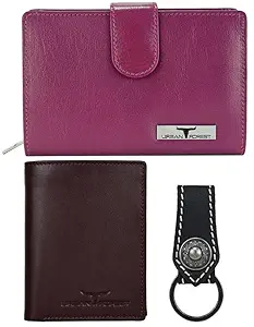 URBAN FOREST Brown & Lilac Leather Unisex Wallet and Key Ring Combo Set (UBF000TTK4043)