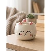 Uyuyan Kedi Kupa 3D Kabartmalı El Yapımı Krem Parlak Kupa - El İş&ccedil;iliği 3D Hediyelik Kupa