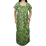 Indiatrendzs Women Nighty Cotton Floral Printed Summer Sleepwear Night Gown 44" (Green)